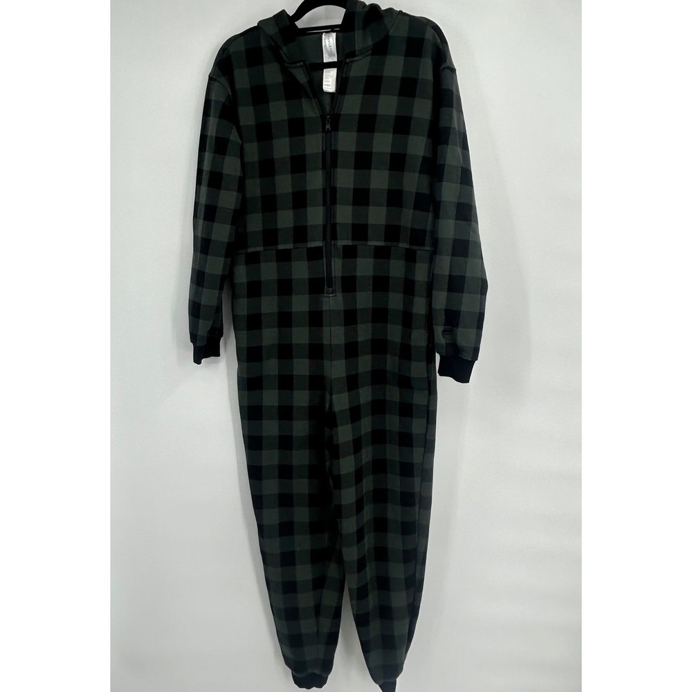 Fabletics Cozy Fleece Hooded Onesie Pine Shadow Green Buffalo Check Small Reg